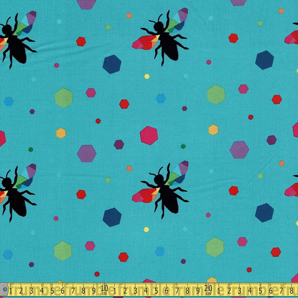 Riley Blake - Create - Rainbow Bumblebee Turquoise Sewing and Dressmaking Fabric