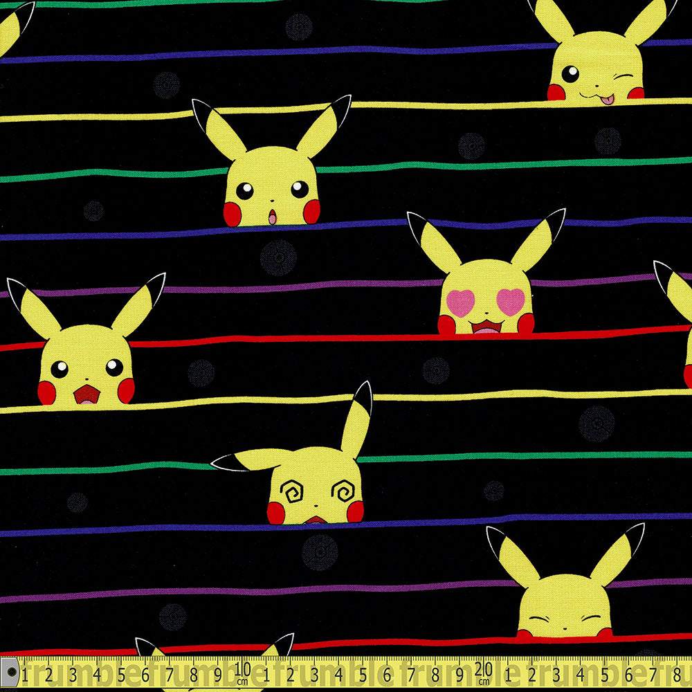 Robert Kaufman - Licensed Pokemon - Pikaboo Pikachu Stripe Black Sewing and Dressmaking Fabric