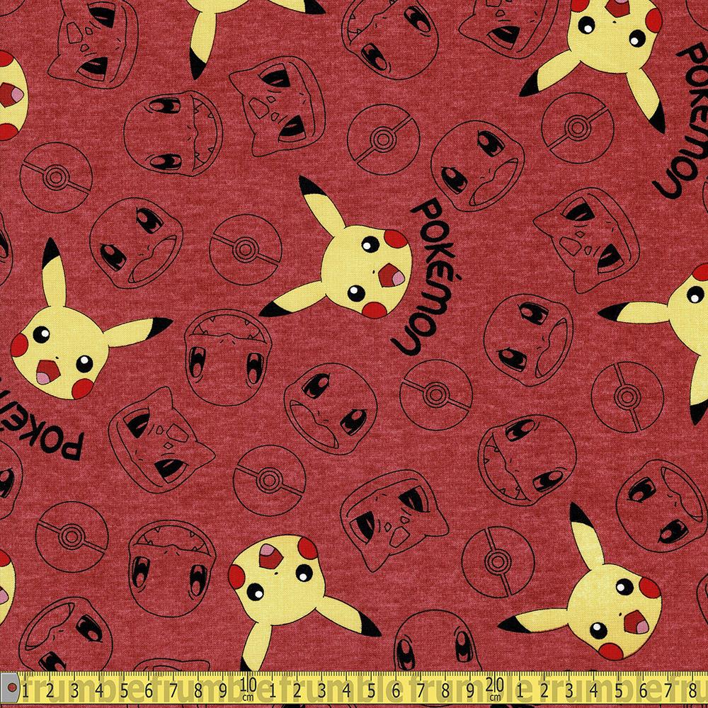 Robert Kaufman - Pokemon - Picachu And Company Red Sewing and Dressmaking Fabric