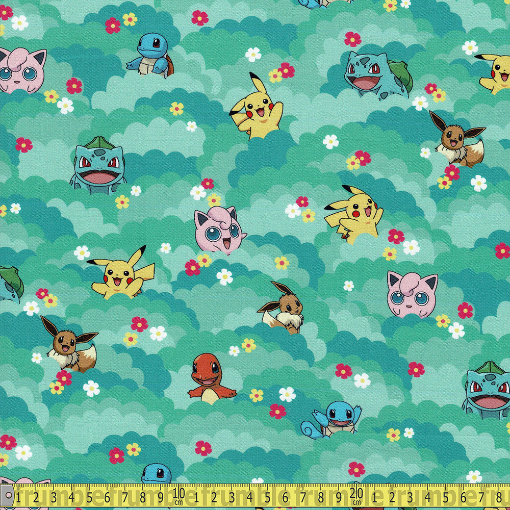 Robert Kaufman - Sunny Days Pokemon - Hiding in Hedges Green Sewing and Dressmaking Fabric