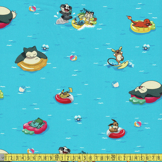 Robert Kaufman - Sunny Days Pokemon - Sea Swim Party Blue Sewing and Dressmaking Fabric