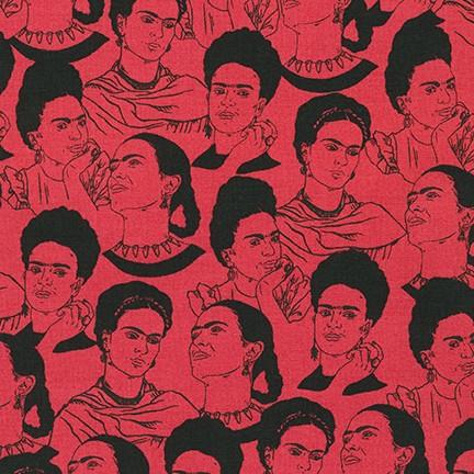 Frida Kahlo Mono Faces Red - Frumble Fabrics