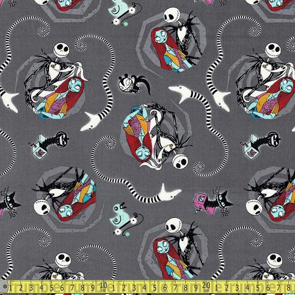 Springs Creative - Nightmare Before Christmas - Jack And Sally Vortex Grey Sewing and Dressmaking Fabric