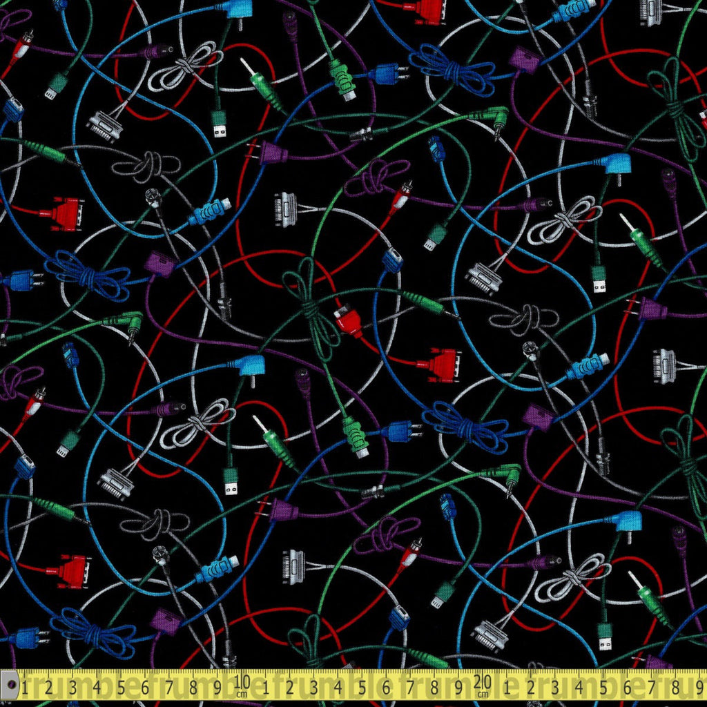 Studio E - Data Point Computer Cables Black - Sewing and Dressmaking Fabric