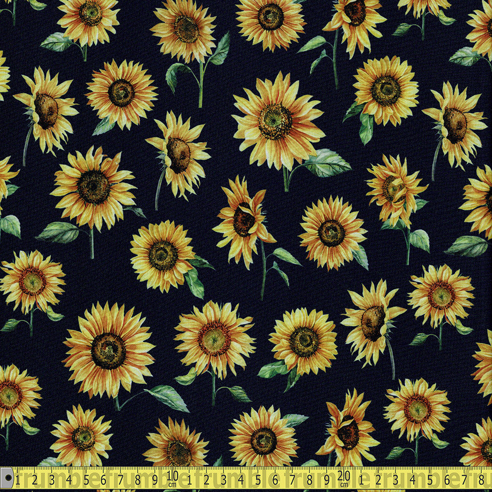 Sunflowers - Softshell - Navy Sewing and Dressmaking Fabric
