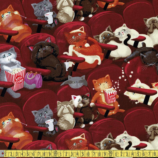 Timeless Treasures - Cats - Movie Theater Scaredy Cats Wine Sewing Fabric