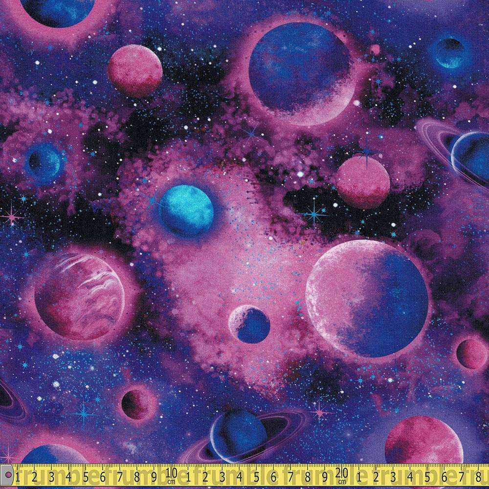 Timeless Treasures - Cosmic Pink Purple Planets - Purple Sewing and Dressmaking Fabric