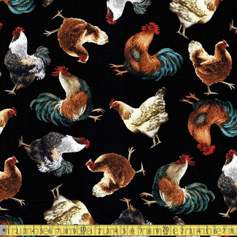 Timeless Treasures - Farm Life - Tossed Chickens Black Sewing and Dressmaking Fabric