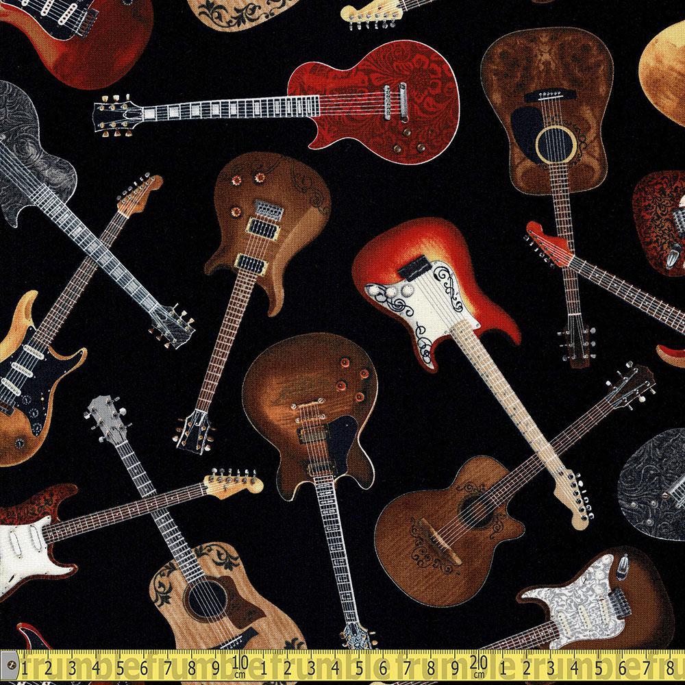 Timeless Treasures - Feel The Music - Toss Guitars Black Sewing and Dressmaking Fabric