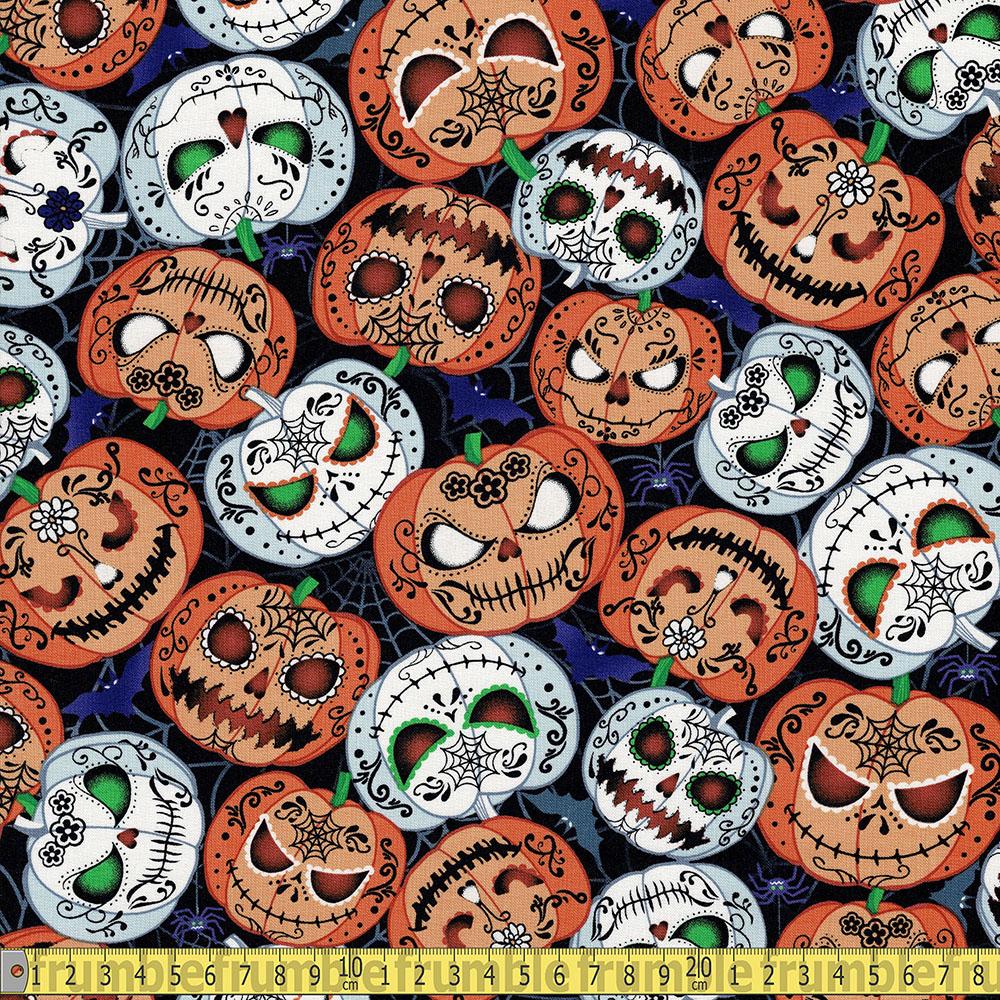 Timeless Treasures - Glow In The Dark - Scary Pumpkins Black Sewing and Dressmaking Fabric