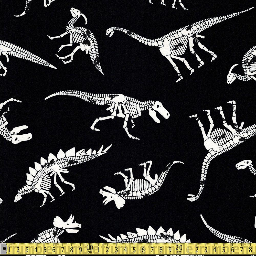 Timeless Treasures - Glow In The Dark Dino Fossils - Black Sewing Fabric