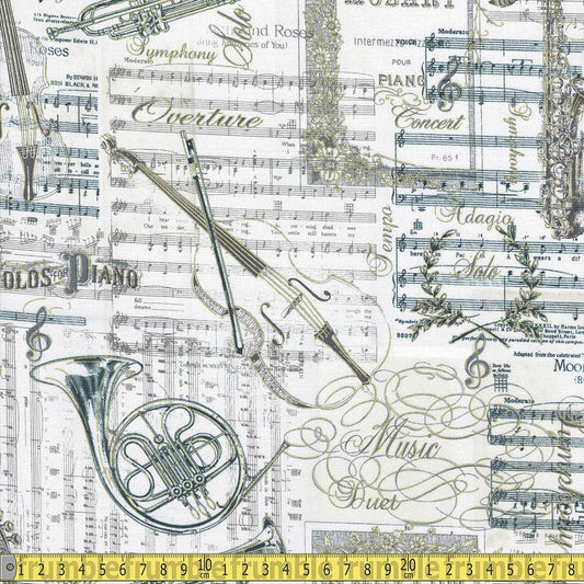 Timeless Treasures - Metallic Musical Patchwork - Antique Sewing and Dressmaking Fabric