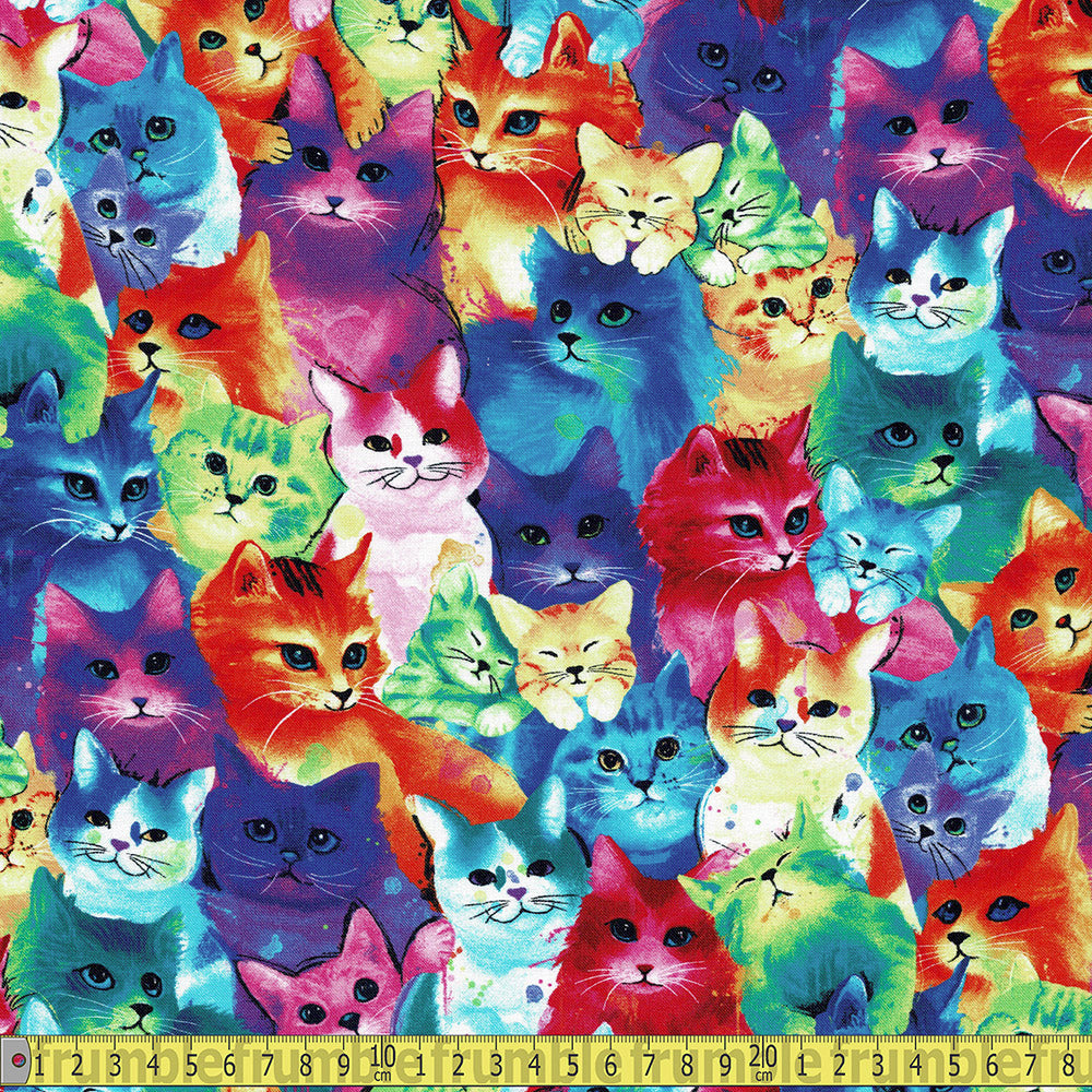 Timeless Treasures - Rainbow Cats - Multi Sewing and Dressmaking Fabric