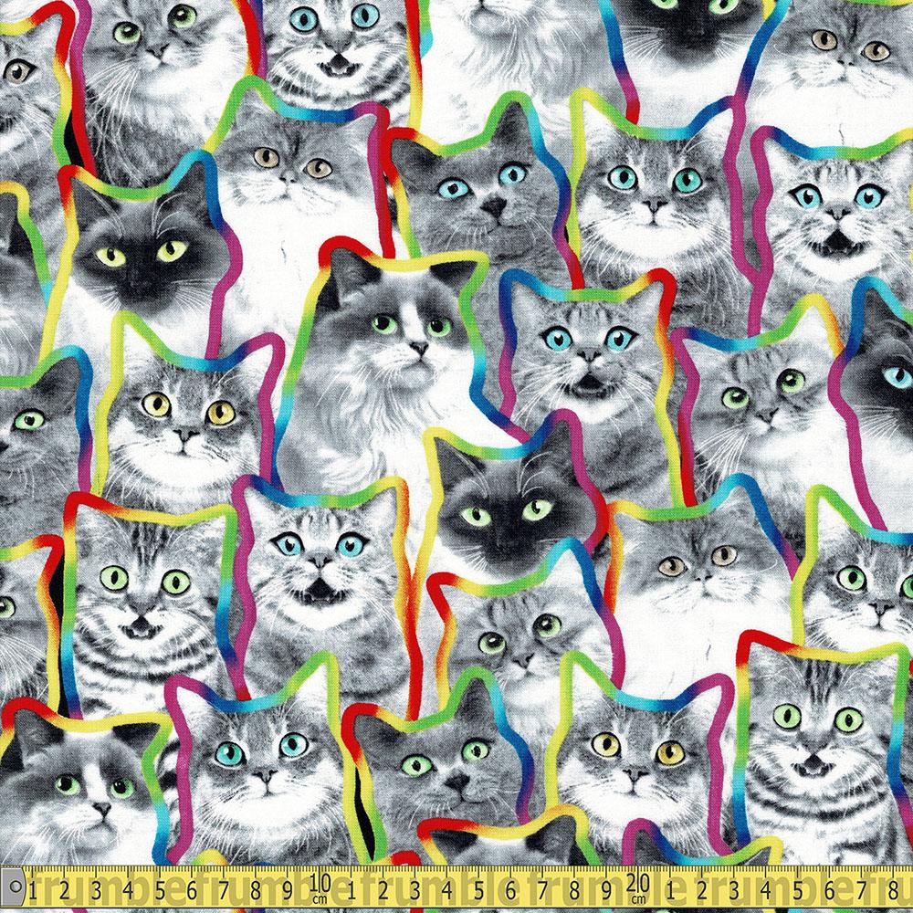 Timeless Treasures - Rainbow Outline Cats- Multi Sewing and Dressmaking Fabric