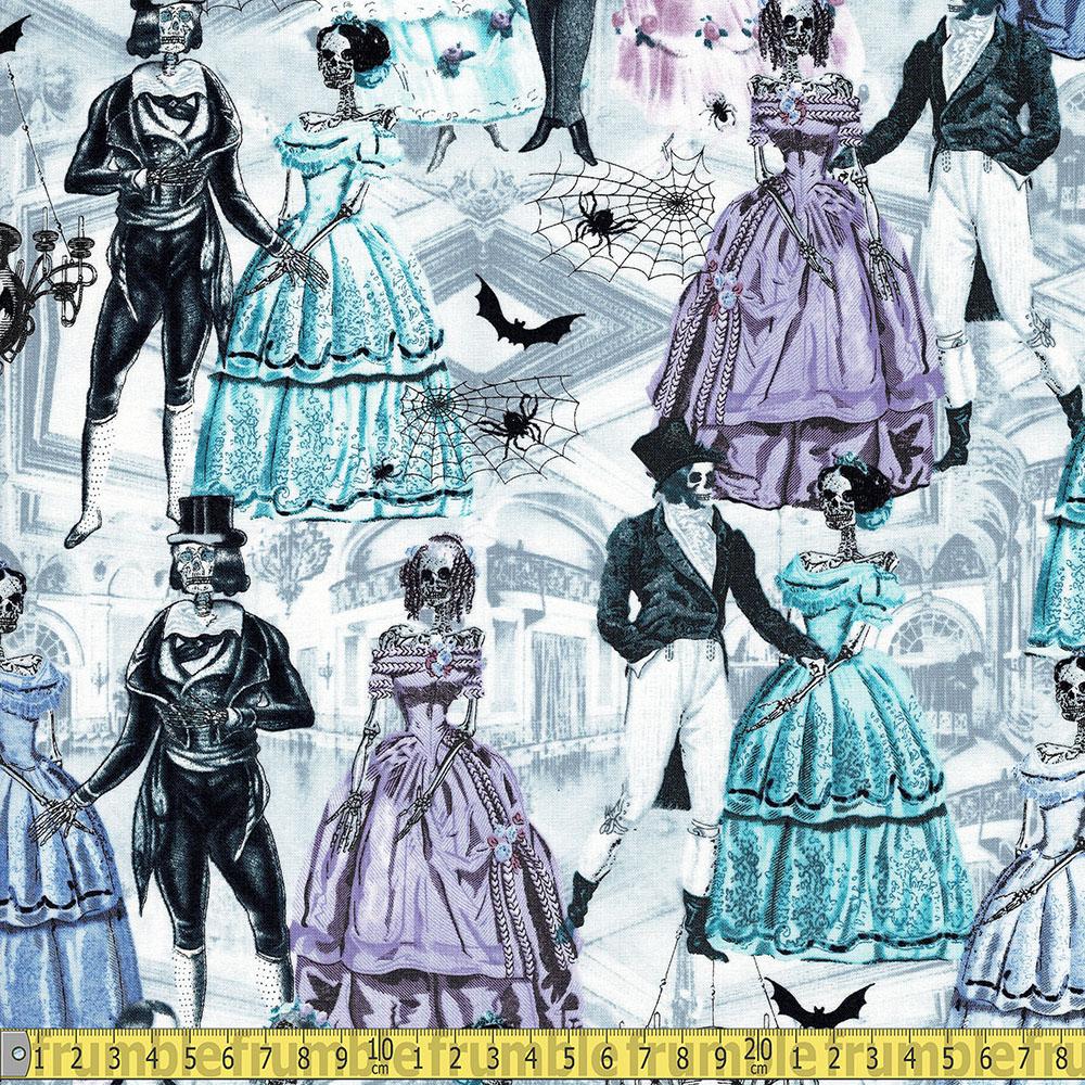 Timeless Treasures - Victorian Skeletons Dancing - Multi Sewing and Dressmaking Fabric