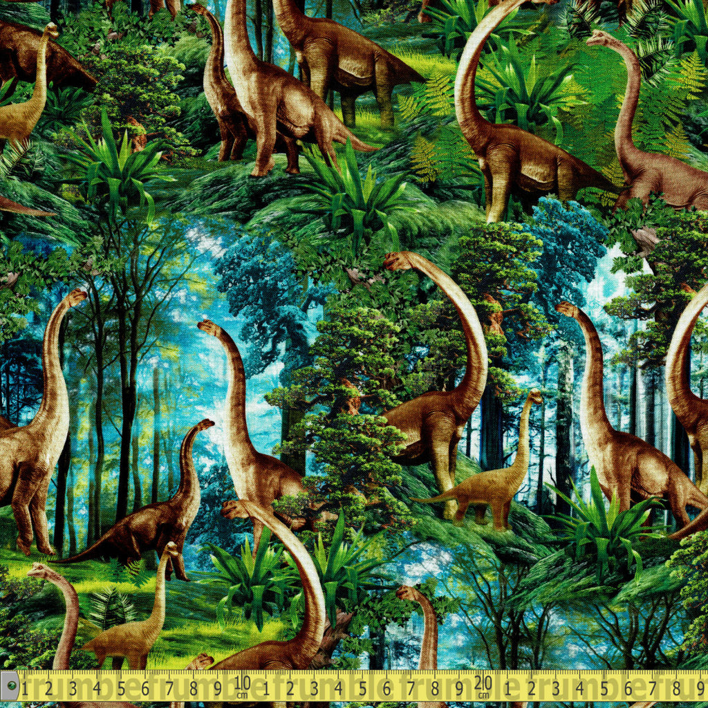 Timeless Treasures Fabric - Brontosaurus In The Forest - Green Sewing and Dressmaking Fabric