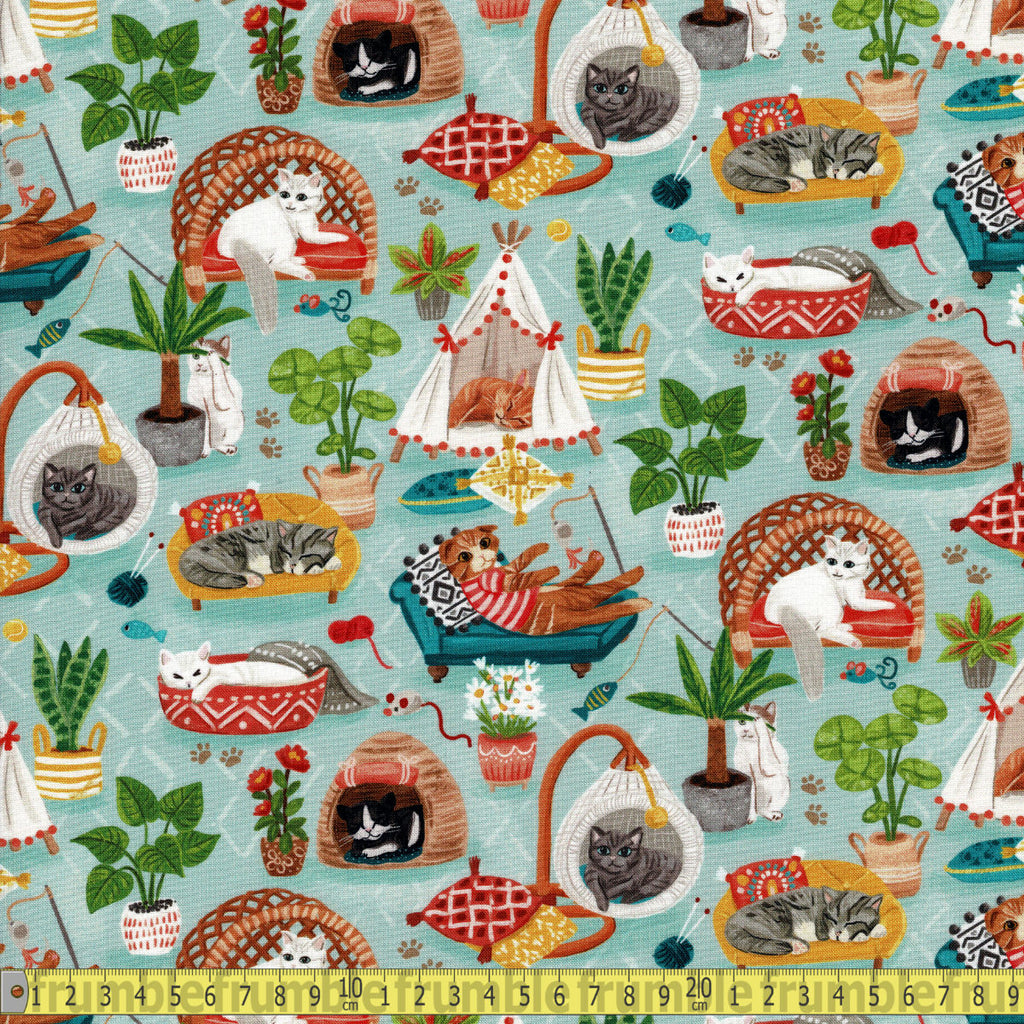 Timeless Treasures Fabric - Cute Napping Cats - Multi Sewing and Dressmaking Fabric