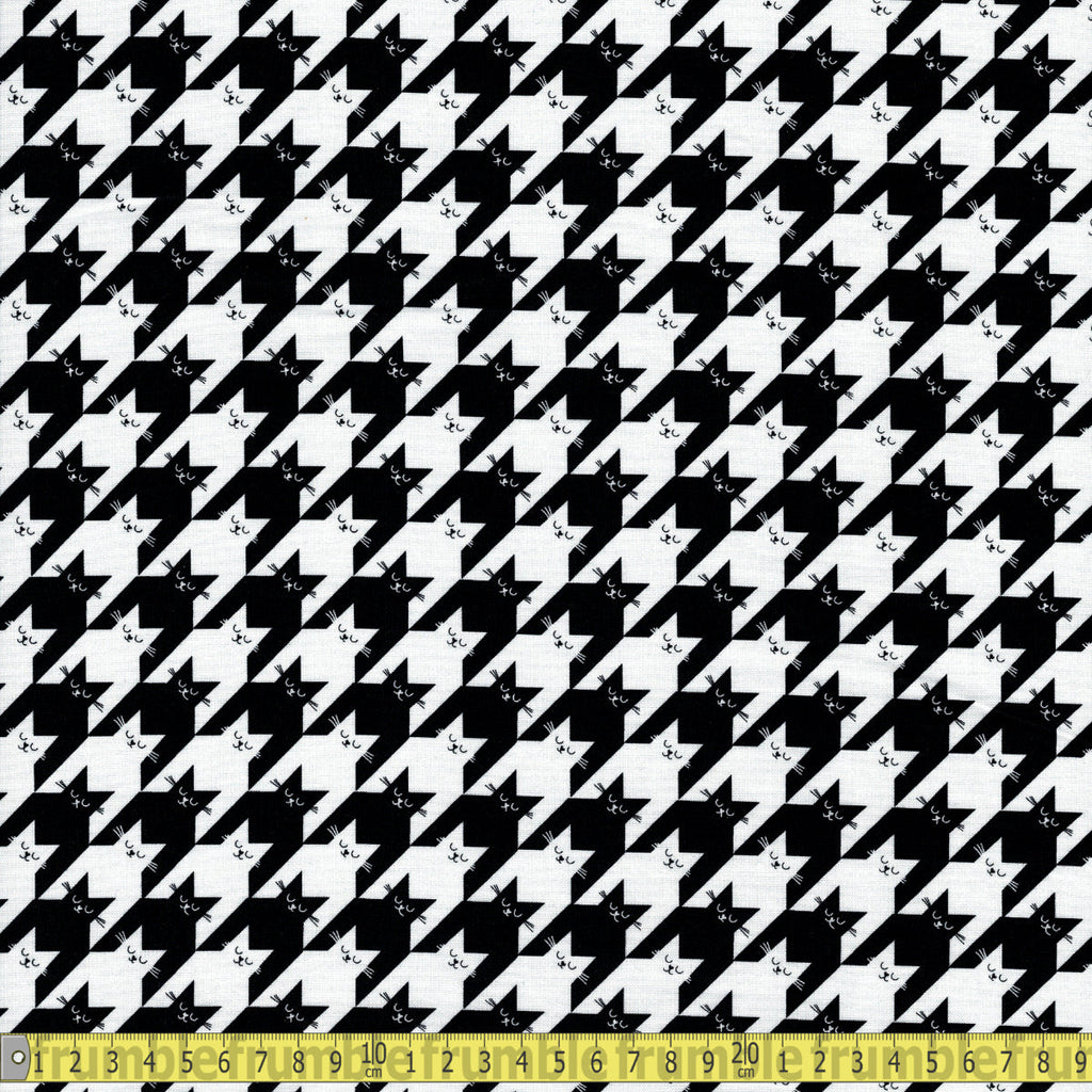 Timeless Treasures Fabric - Kitty Houndstooth - Black Sewing and Dressmaking Fabric