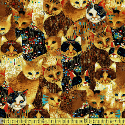 Timeless Treasures Fabric - Metallic Klimt Cats - Gold Sewing and Dressmaking Fabric