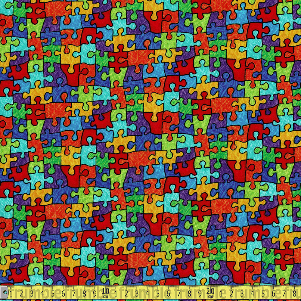 Timeless Treasures Fabric - Puzzle Pieces - Bright Sewing and Dressmaking Fabric