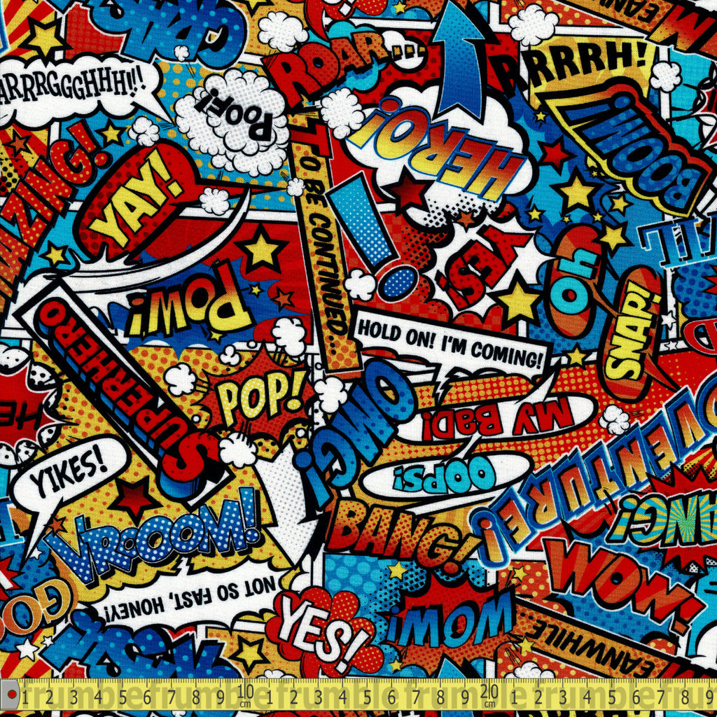 Timeless Treasures Fabric - Superhero Action Words - Multi Sewing and Dressmaking Fabric