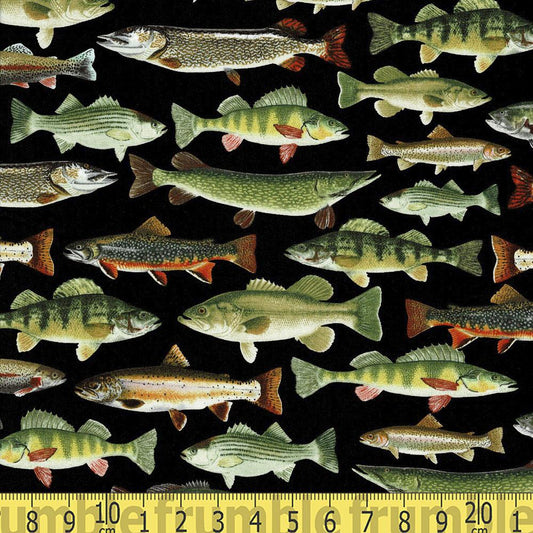 Realistic Fish Black - Frumble Fabrics