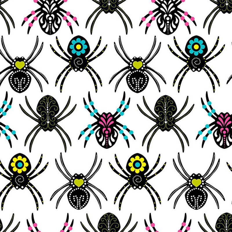 Sugar Skull Spiders White - Frumble Fabrics