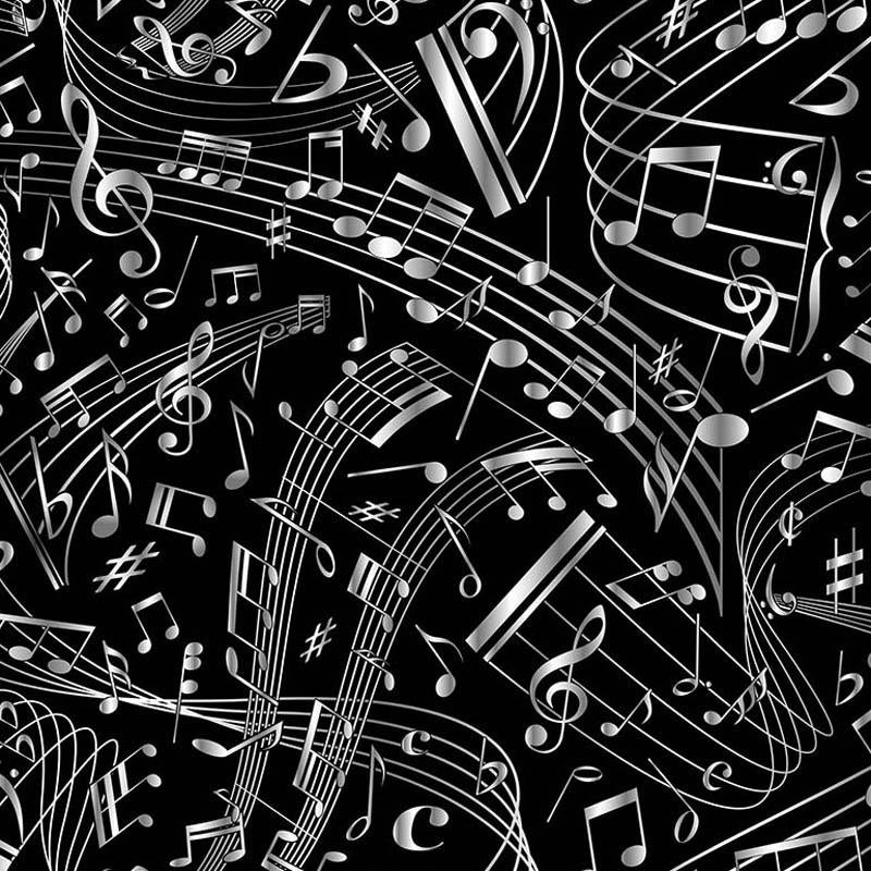 Swirling Music Notes Black - Frumble Fabrics