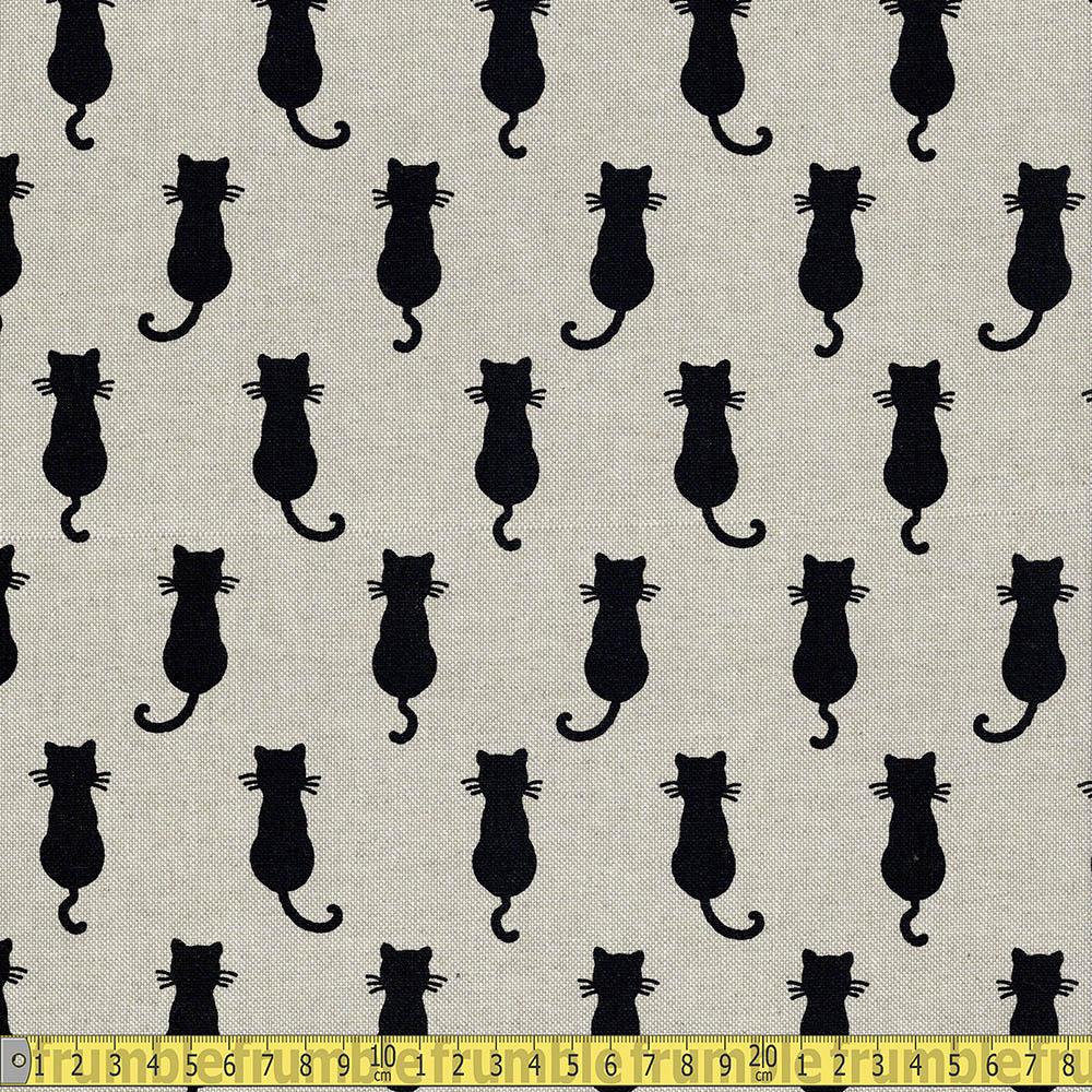 Black Cats Linen Look Half Panama Canvas Fabric - Frumble Fabrics
