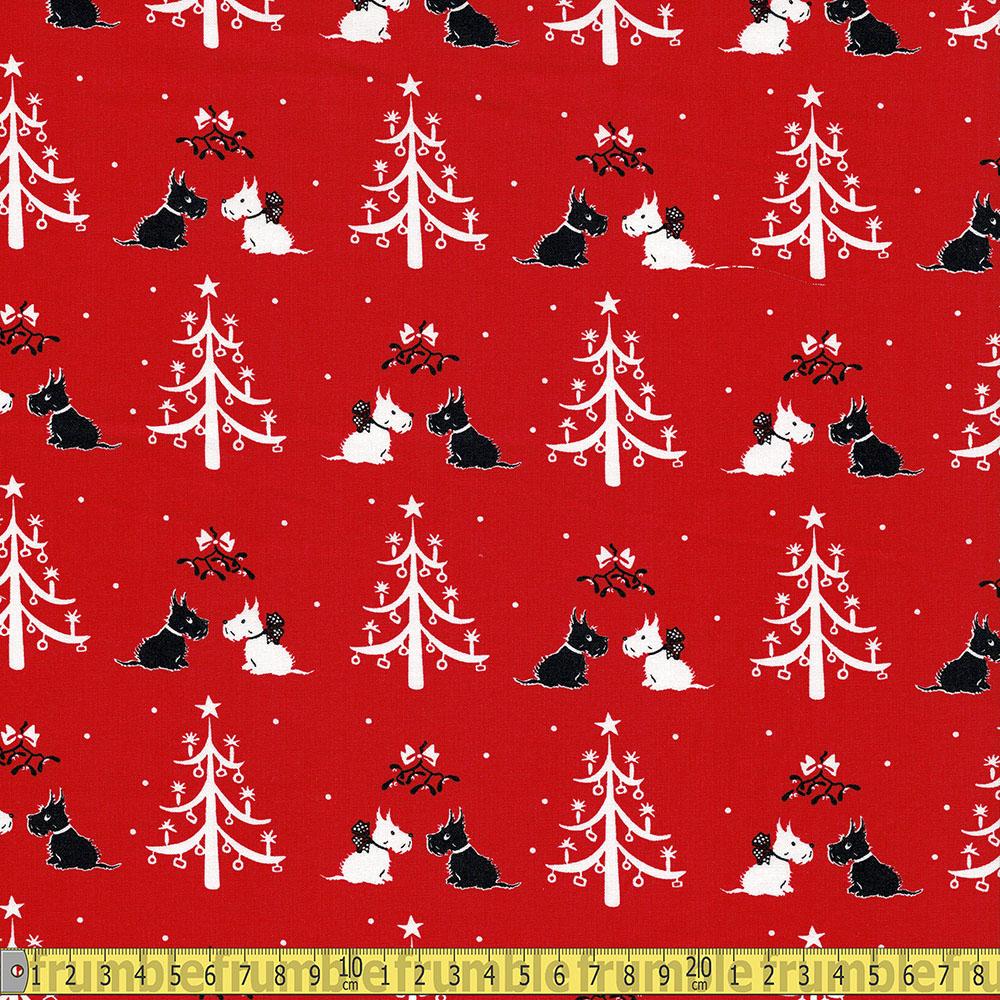 Victoria And Albert Museum - A Christmas Wish - Mistletoe Trees Red Sewing and Dressmaking Fabric
