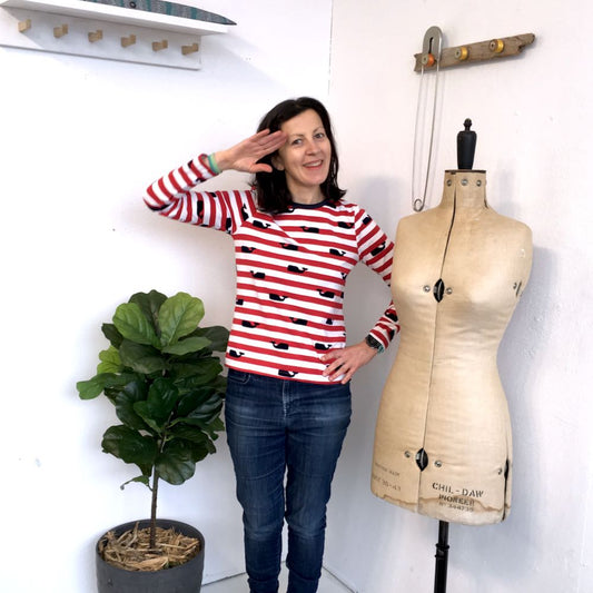 Nautical Stripes Velvet Whales Lark Tee by Grainline Studio