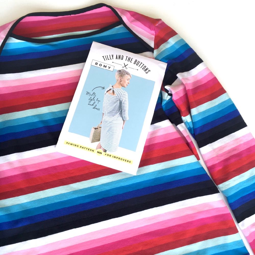Tilly and the Buttons Romy top in Candy Rainbow Stripes Jersey