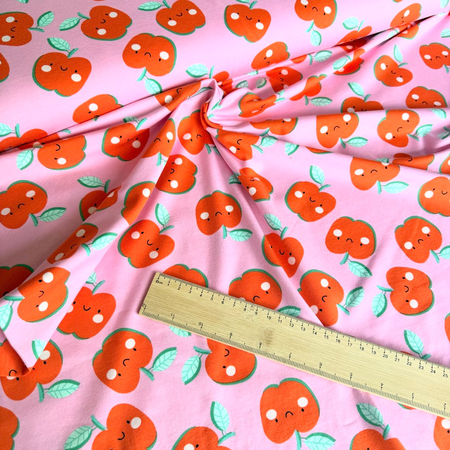 Happy Apples - Printed Cotton Jersey Fabric - Pink
