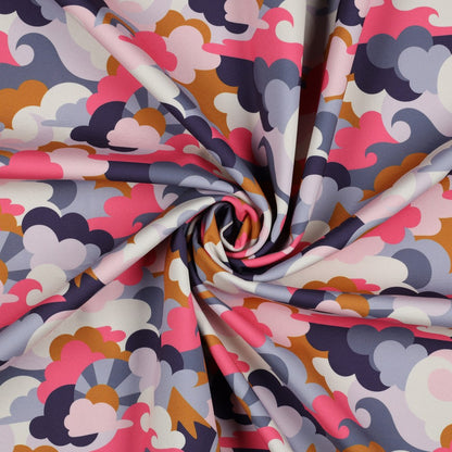 Soft Shell Fabric - Colourful Clouds - Pink and Grey