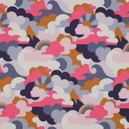 Soft Shell Fabric - Colourful Clouds - Pink and Grey