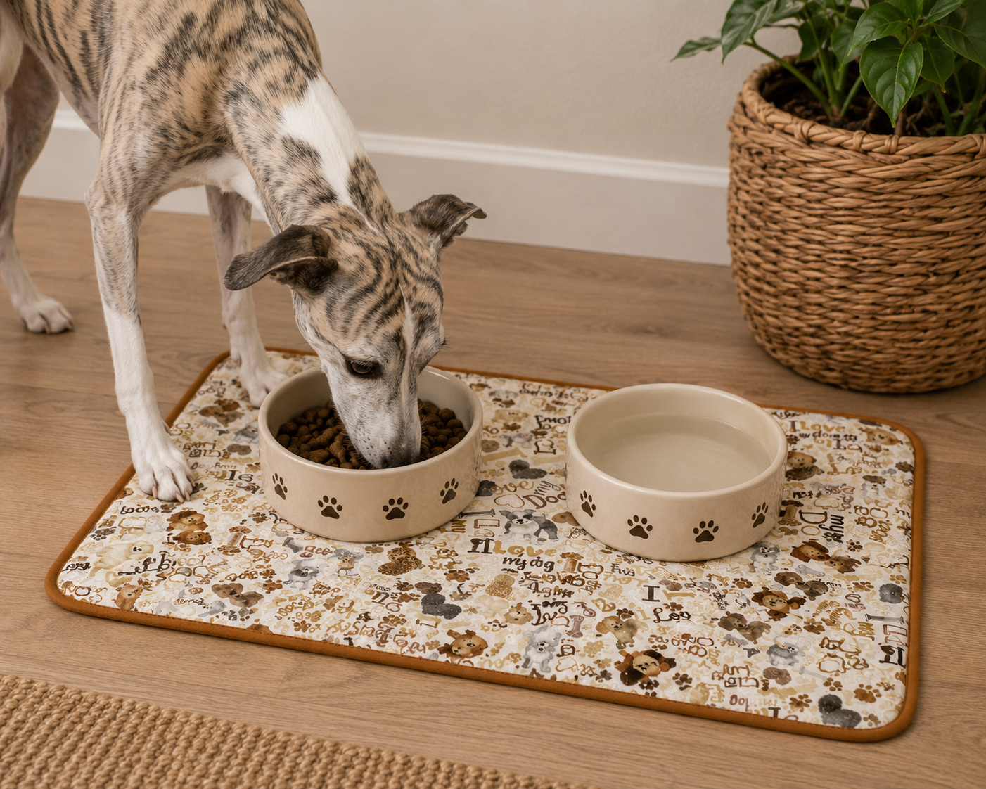 Happiness is Pawsome Dog (Cream) Cotton Fabric by Timeless Treasures