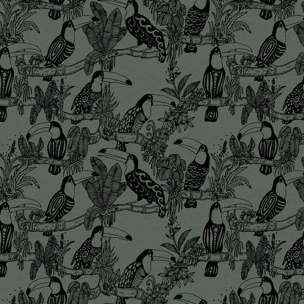 Soft Sweat Fabric - Tropical Feeling Toucan - Sage Green