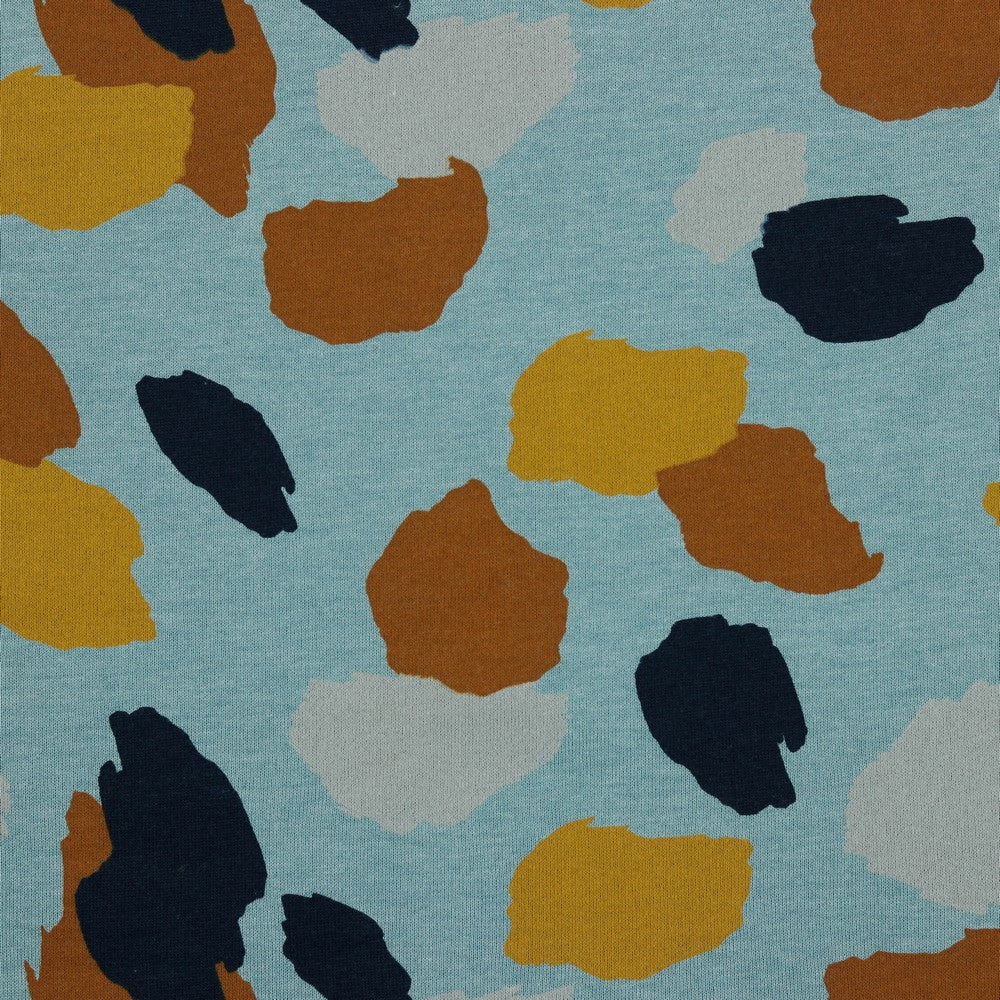 Soft Sweat Fabric - Mustard Patches - Smoke Blue Marl