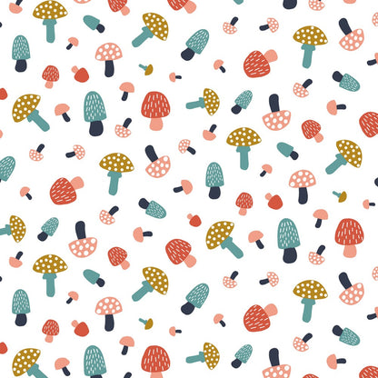 GOTS Organic Jersey Fabric - Coloured Mushrooms - White