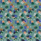Soft Sweat Fabric - Flying Flowers - Teal