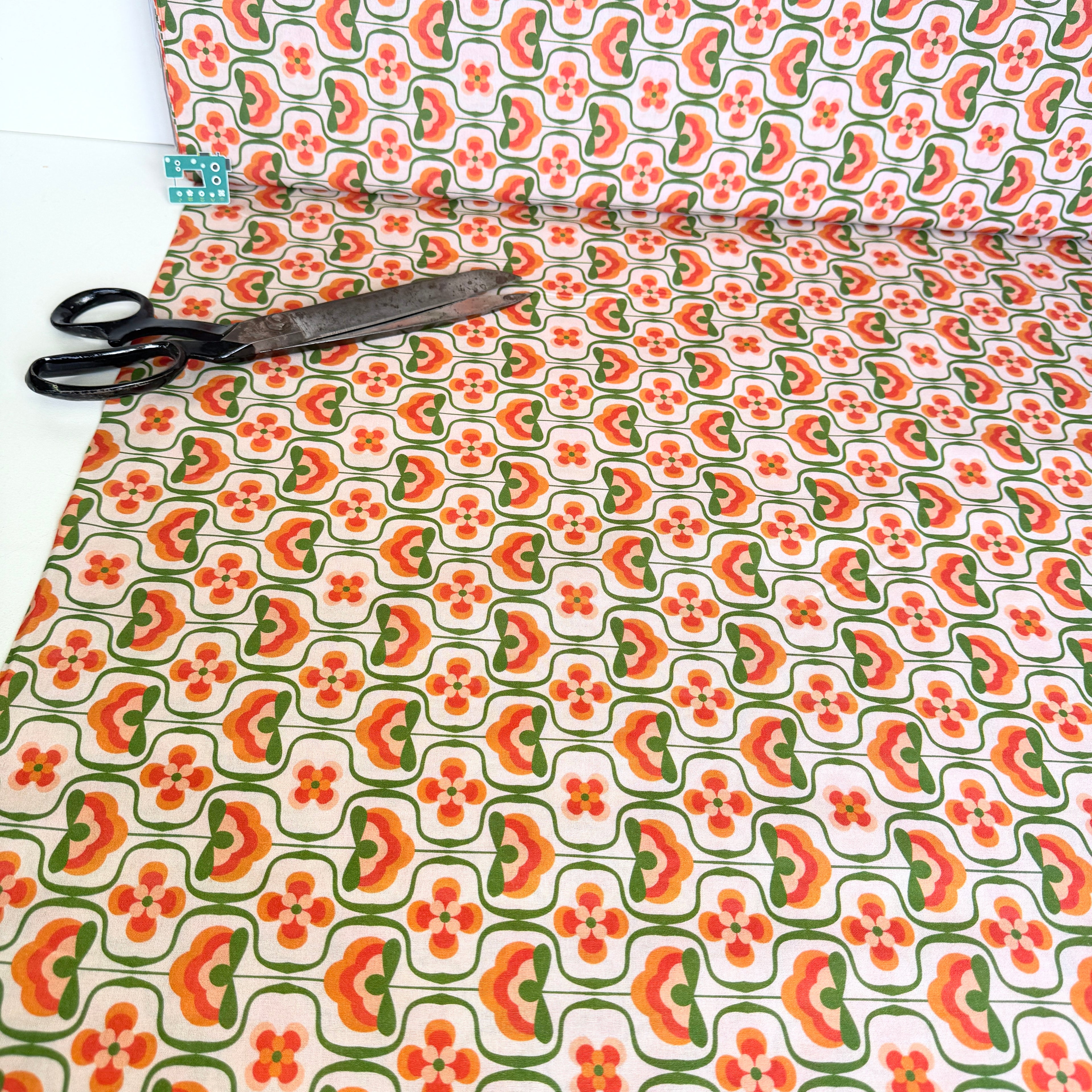 Retro Flower Power Cotton Fabric - 145cm Wide