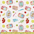 145cm Wide Medium Cotton - Tins Of Sardines - Cream - Sewing and Dressmaking Fabric