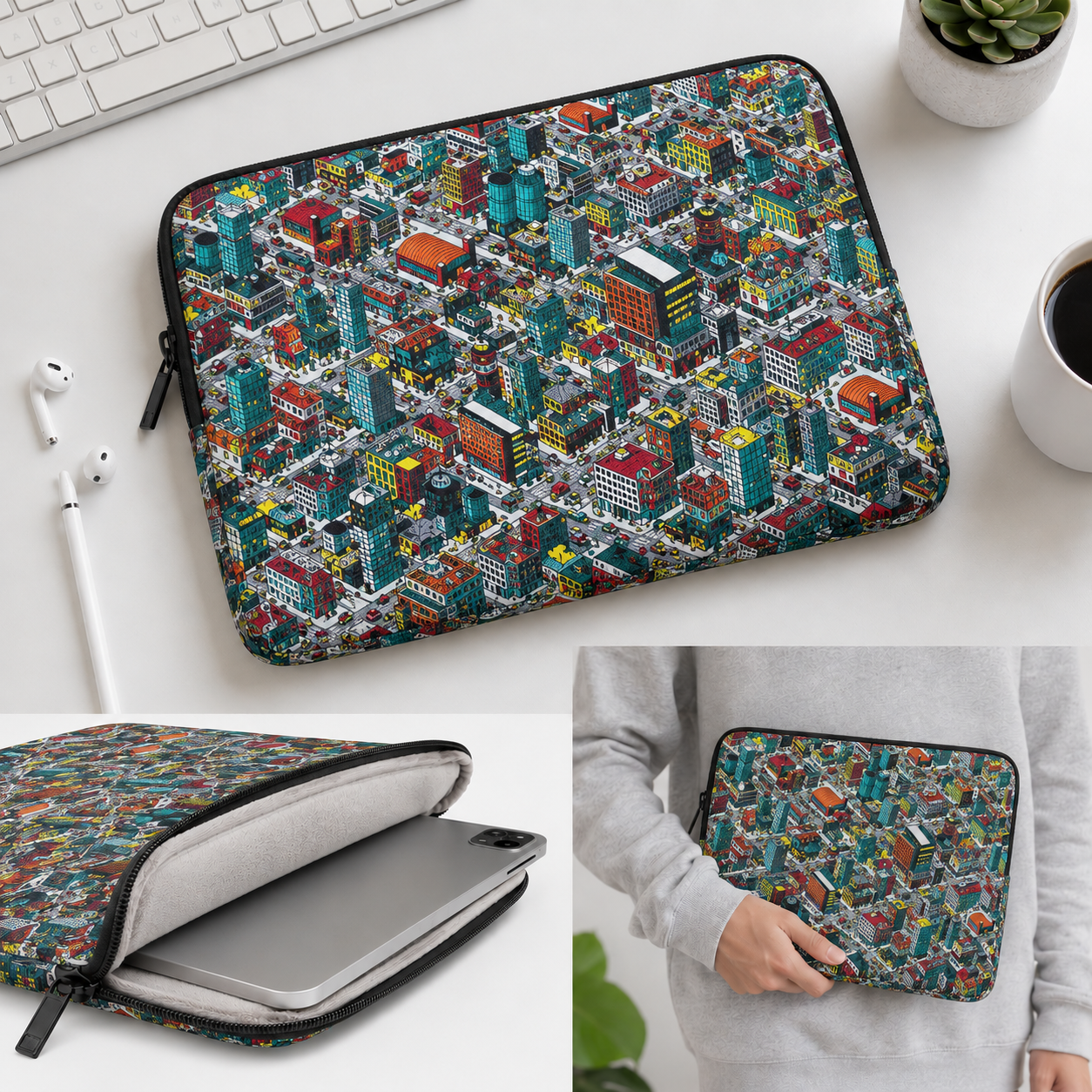 Pixel Art Gaming City Cotton Fabric - 145cm Wide