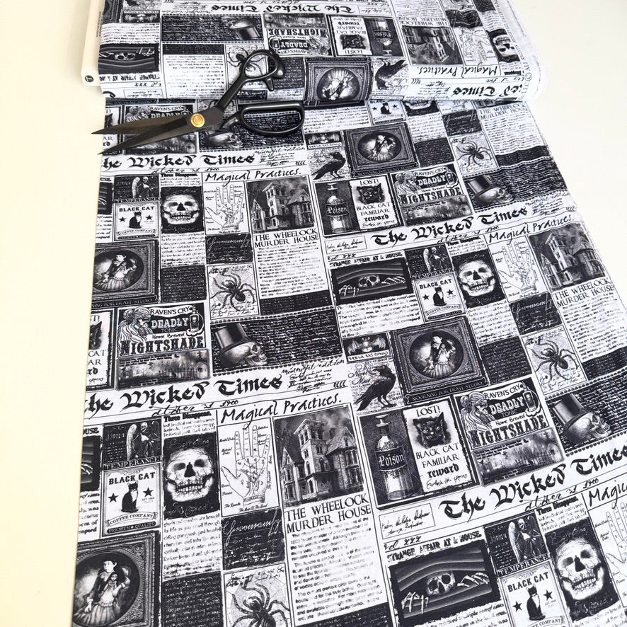 PRINT FAULT: Wicked Time Newspaper - White (Per Metre)
