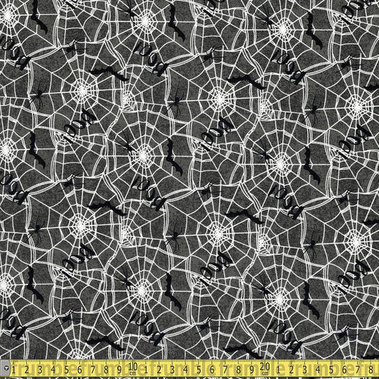 3 Wishes - Spooky Night - Spiders Webs Grey Sewing and Dressmaking Fabric