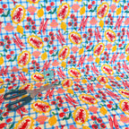 Seafood Picnic Cotton Fabric - Blue Gingham - 145cm Wide