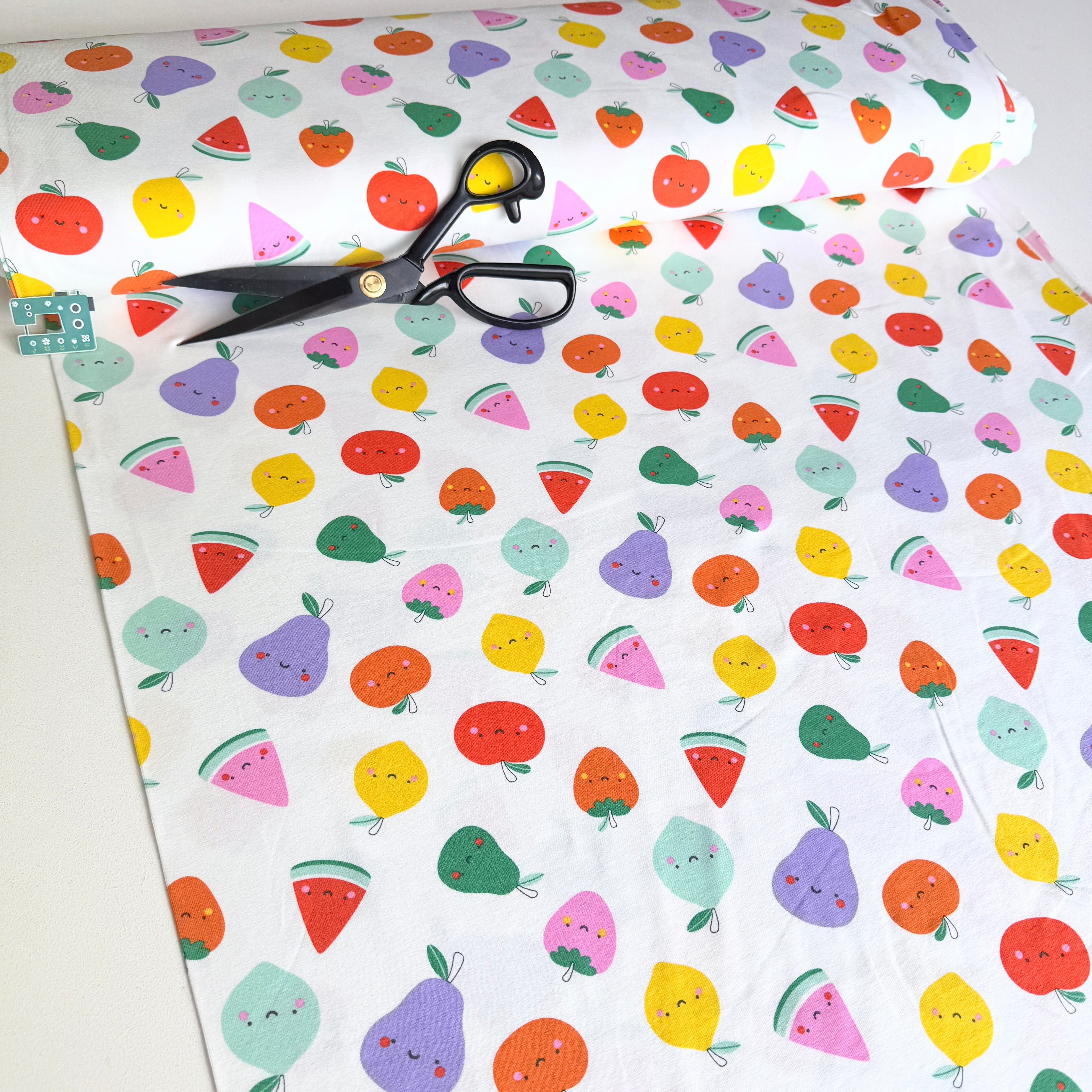 Cute Fruit Faces Cotton Jersey Fabric - Ivory
