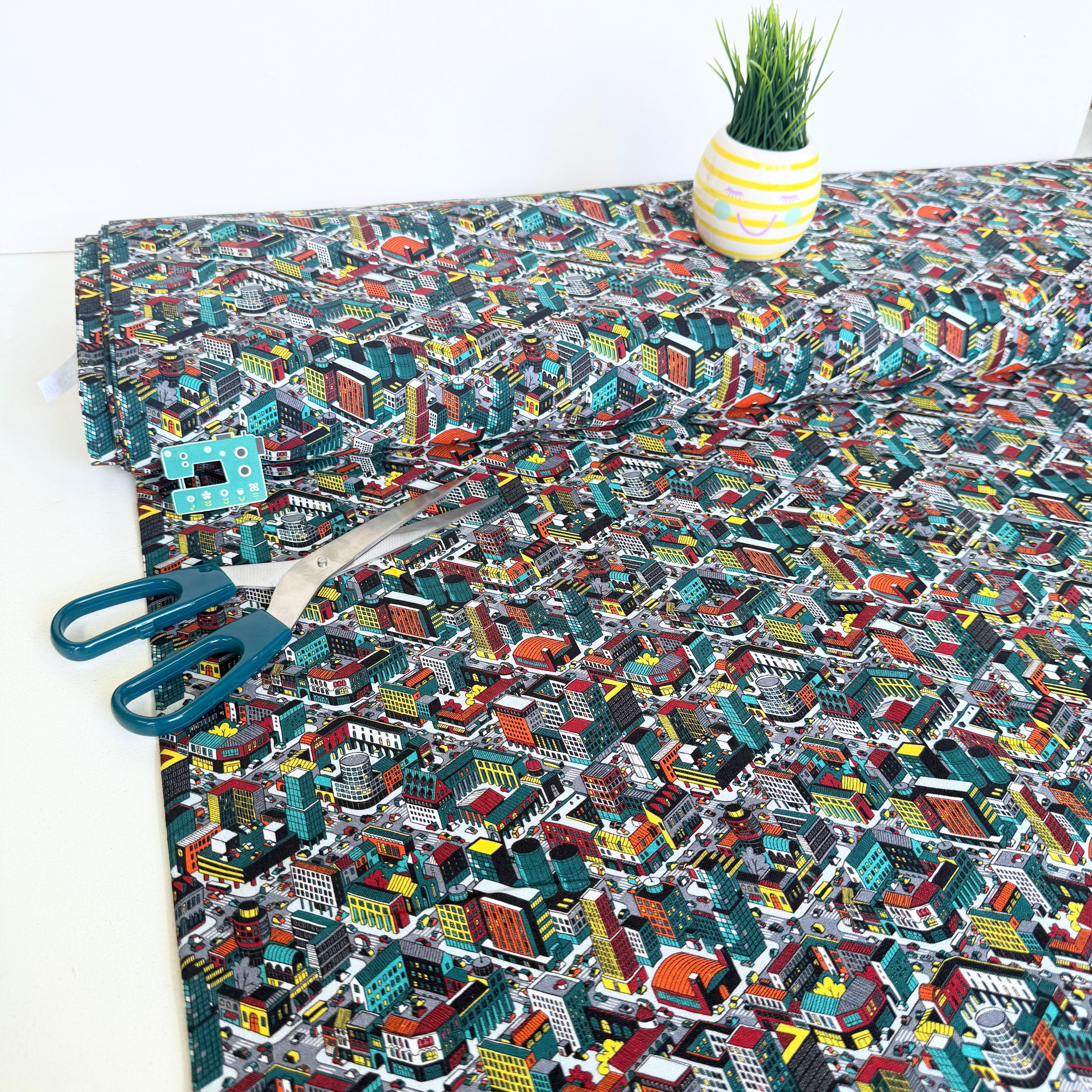 Pixel Art Gaming City Cotton Fabric - 145cm Wide
