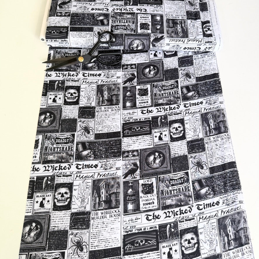 PRINT FAULT: Wicked Time Newspaper - White (Per Metre)