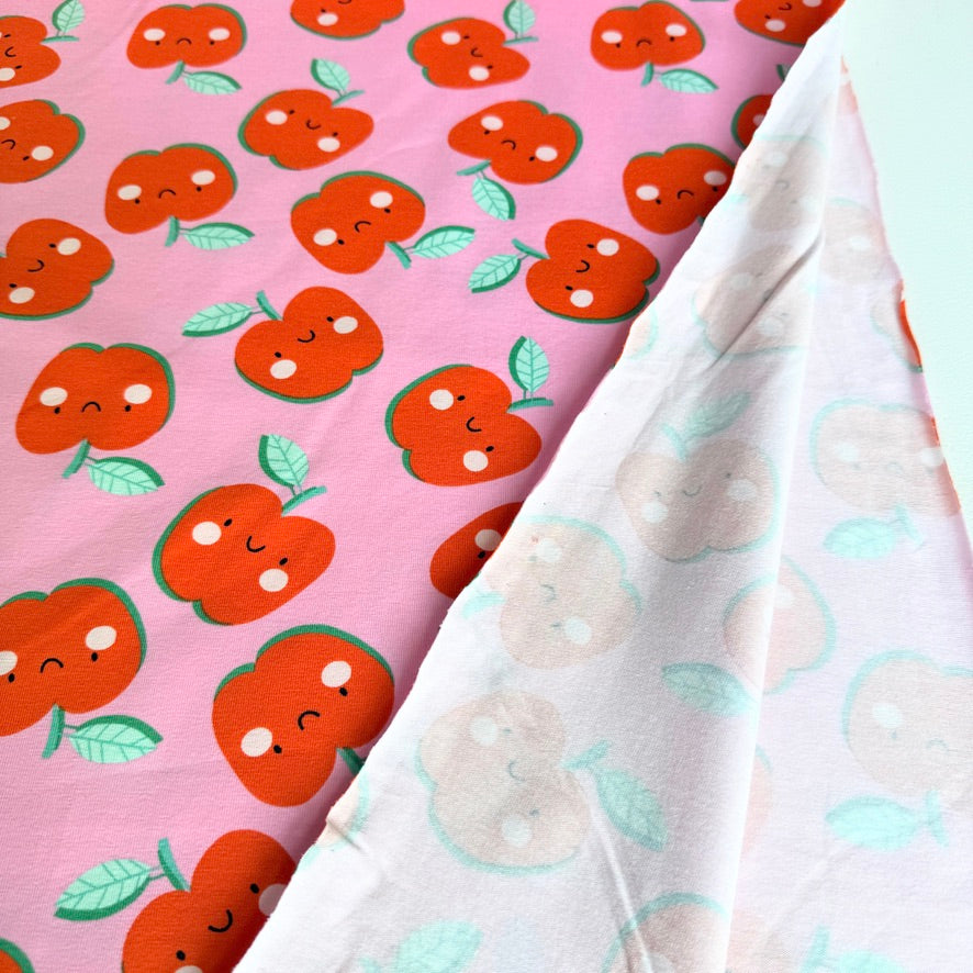 Happy Apples - Printed Cotton Jersey Fabric - Pink